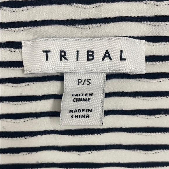 Tribal Black & White Striped Dress V Neck with Ties Sleeveless Pockets Sz S - Picture 9 of 11